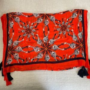 Orange Blue Giraffe Oversized Scarf Shawl Wrap over 6 ft long. Tassels corners